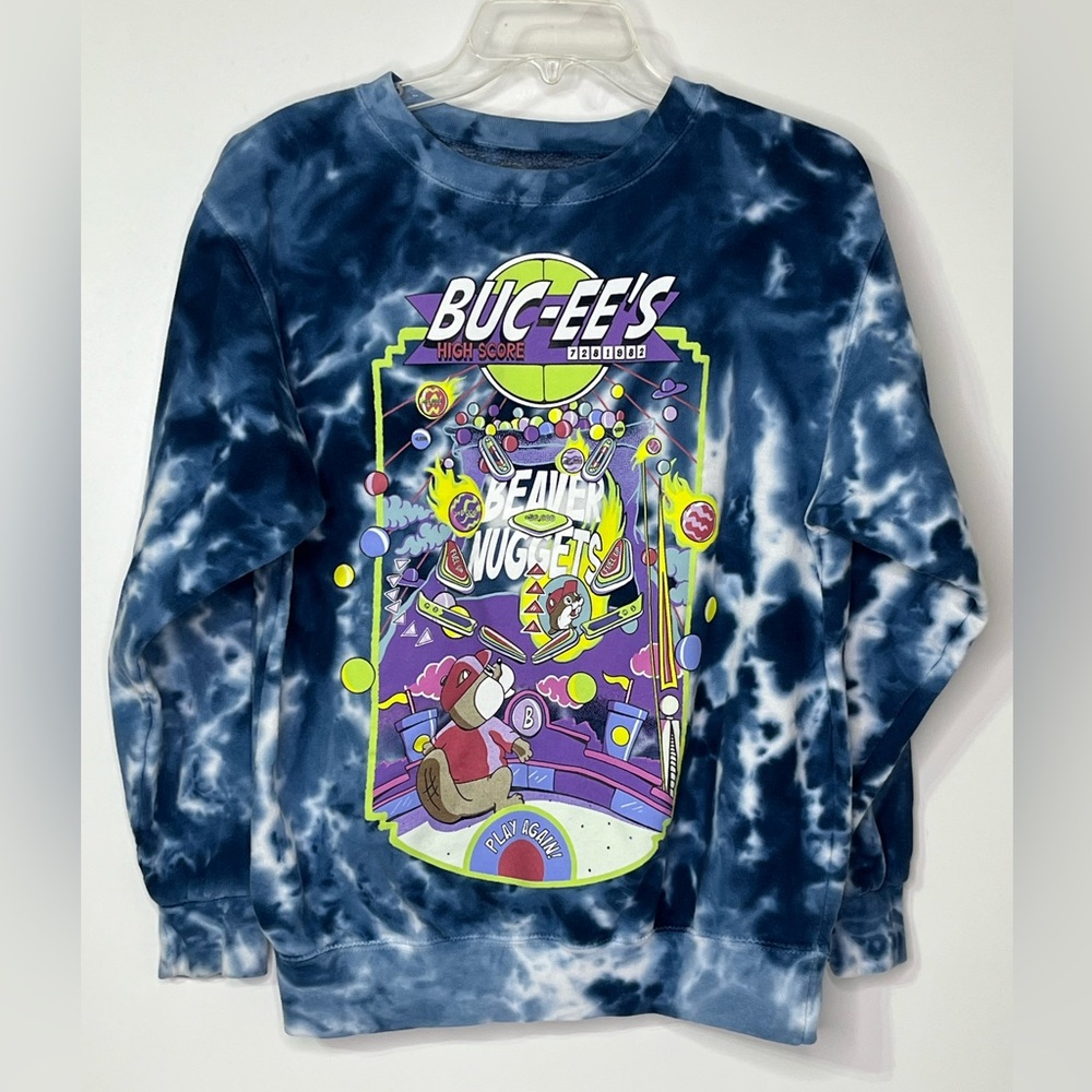 Buc-ee's Fall 2023 Pinball Blue Tie Dye Crew Fleece Sweatshirt Small‎